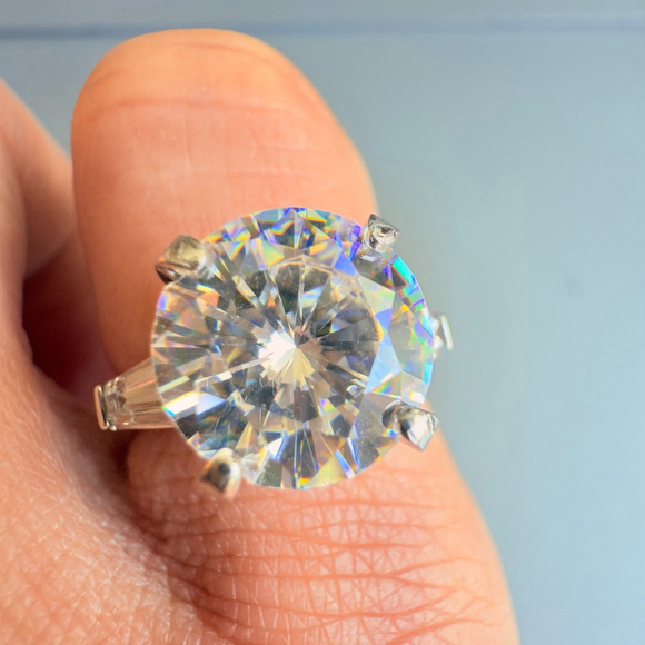 Estate Platinum 3.85 CT Solitaire White Spinel Engagement Ring Round Ring - Picture 12 of 15